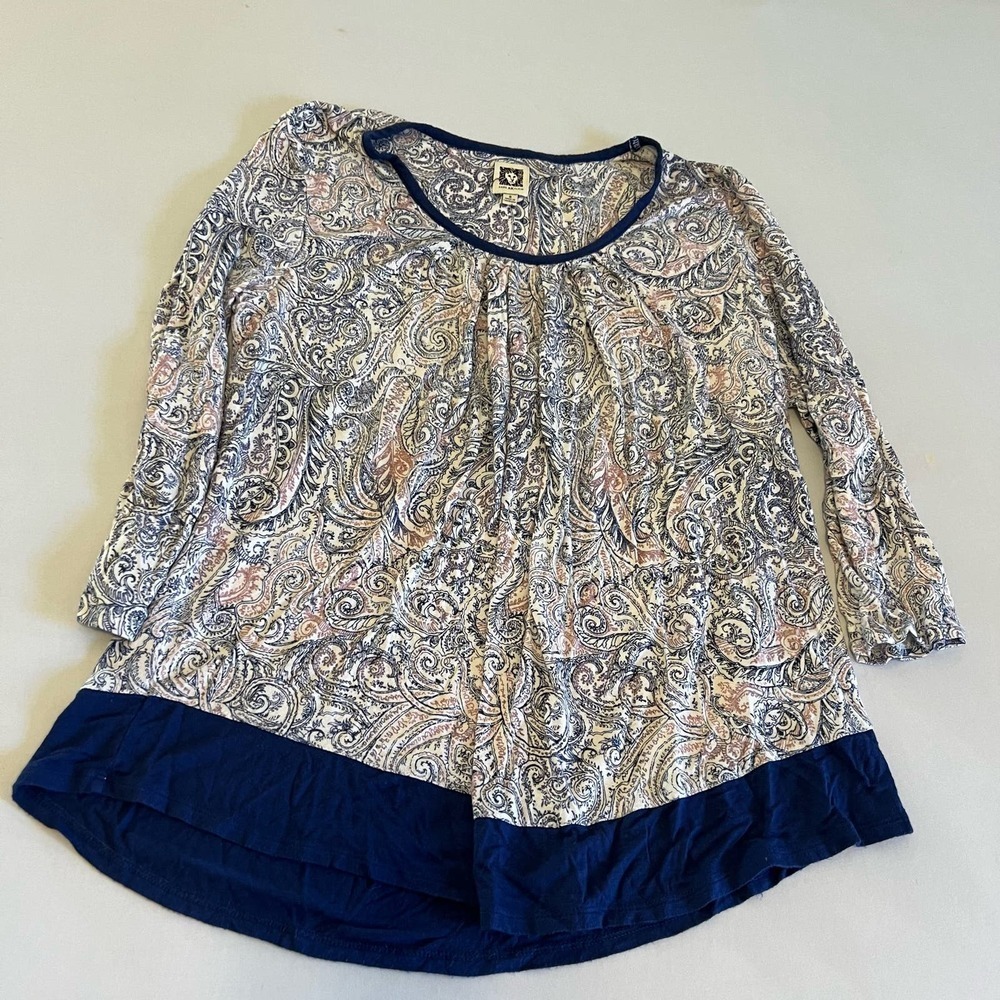 Anne Klein Blue Paisley casual top S
